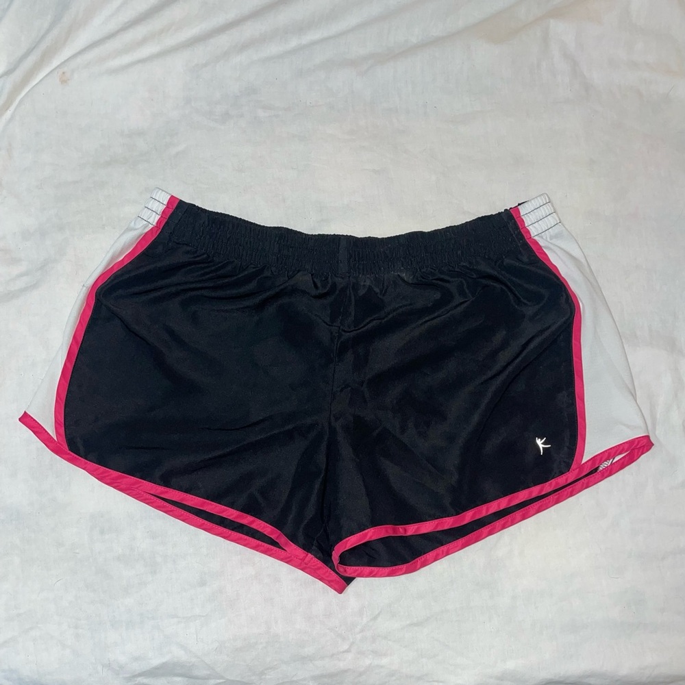 Black and Pink Athletic Shorts with Elastic Waistband